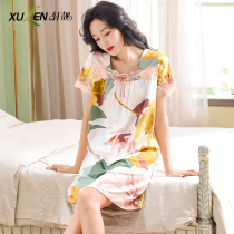Nightdress Women Summer Modal Cotton Short Sleeve Pajamas Thin Middle-aged Mom Loose Fat Size Lace Nightdress