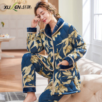 Cotton pajamas ladies winter long mom cotton jacket set plus size three layers of warm and thick cotton loungewear