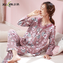 Middle-aged mother autumn dress pajamas ladies spring and autumn cotton long sleeves cotton two-piece set of housewear women can wear outside