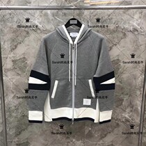 Thom Browne jacket TB colorblock drawstring cotton sweatshirt casual sports zip hoodie cardigan
