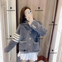 Thom browne20 autumn winter Lamb hair coat TB New loose small short top