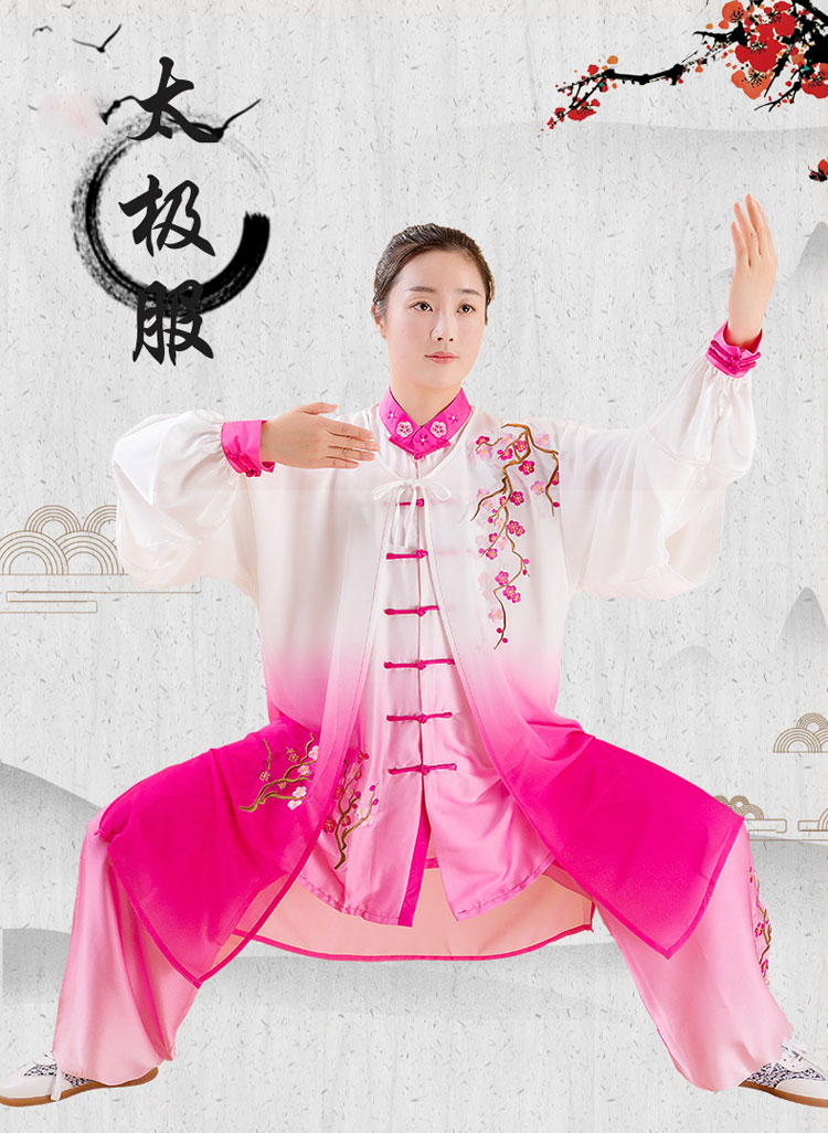 太极服女夏牛奶丝武术练功服渐变披纱男风刺绣表演服新款飘逸