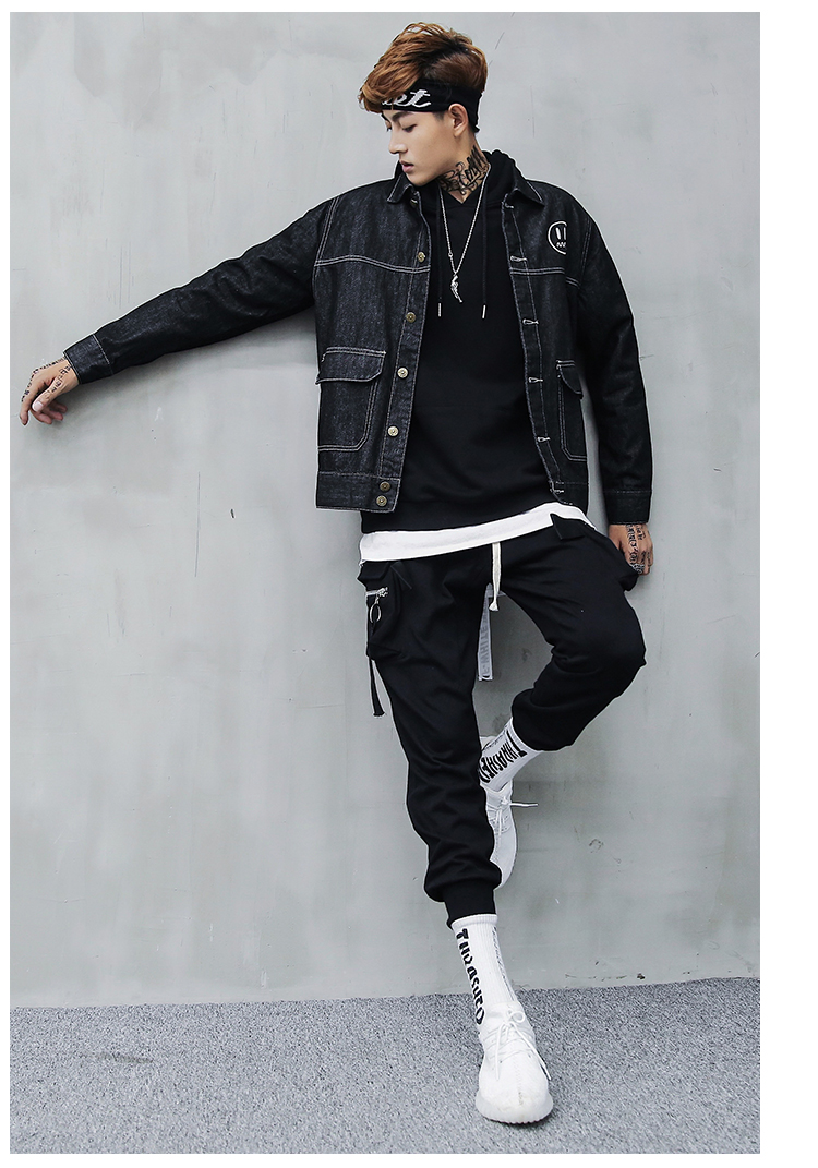 秋冬新品国潮风外套刺绣青少年大码牛仔夹克潮流男装p85#8805