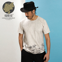(Mens Ruishuotang) Guangling Chinese style ink landscape painting art tide People personality retro style Youth T-shirt