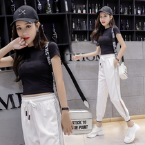 Girl student two-piece set Hot girls fashion age reduction summer leisure sports ice silk suit Girls dance thin section tide