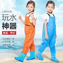 Children play with water conjoined sewer pants half-body child male and female beach catch-up hezzie waist rain pants waterproof clothing boots rain shoes