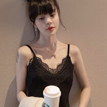 Black French small camisole womens design sense small crowd wear summer knitted lace inner top ins tide