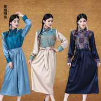 New Mongolian element womens long dress spring and summer thin Mongolian robe daily clothing modern Mongolian clothing