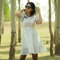 Summer Mongolian dress short sleeve ethnic style womens new bubble sleeve light disc buckle modern Mongolian skirt