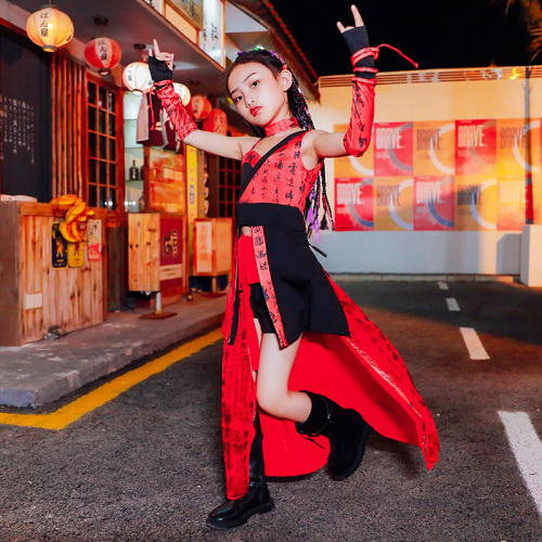 Hip Hop Dance Costumes for girls Jazz Dance Dress Chinese style girl show fashion fashion personality model performance clothes children model fashion suit children Jazz Dance