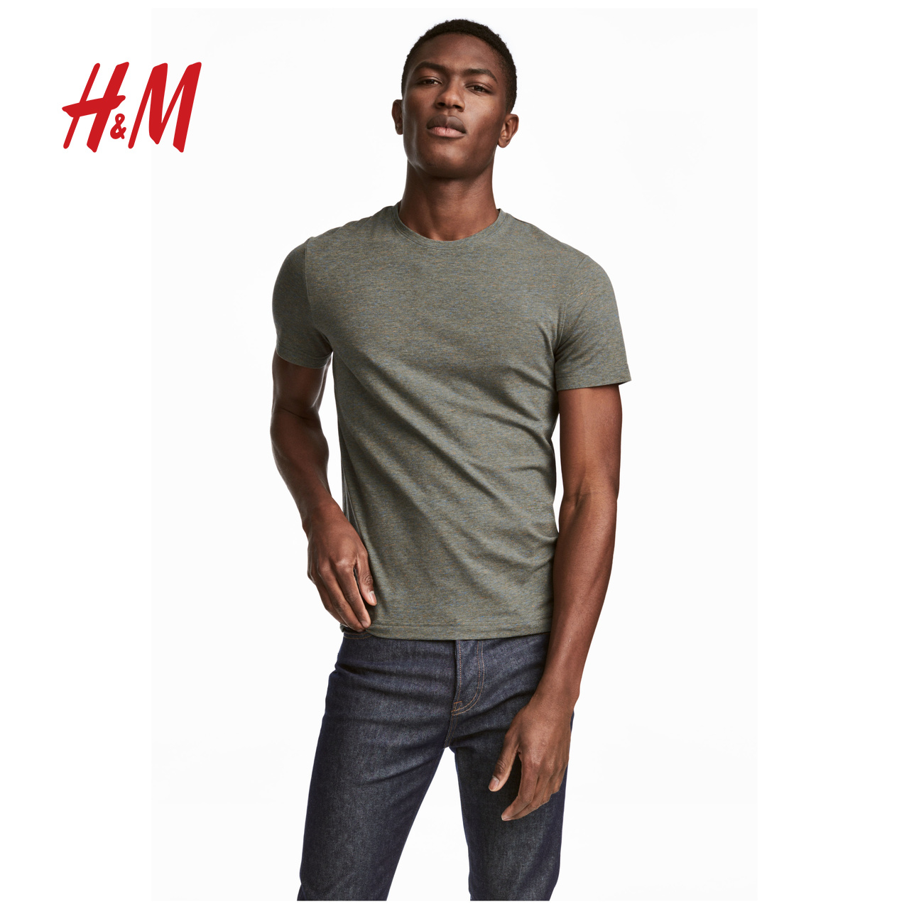 h&m男装2018夏季新款 纯色运动修身圆领潮流短袖t恤男 hm0525821