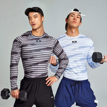 OMG official striped hand-painted print quick-drying tight stretch fitness suit mens running training breathable sports T-shirt