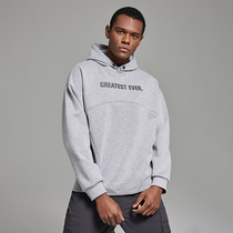 OMG Tide Brand Spring and Autumn Gray Mens Air Layer Printed Hooded Leisure Pullover Sports Sweats Loose High Street