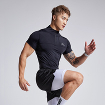 OMG Tide brand nylon high elastic professional quick-drying short-sleeved fitness clothes mens sports T-shirt high-neck tights
