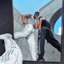 OMG Tide brand spring and autumn three bars running leisure loose small feet closing white sweatpants Mens Fitness Trousers