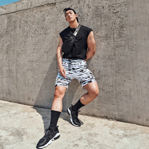 OMG official summer knitted striped casual sports shorts mens running fitness loose breathable stretch pants