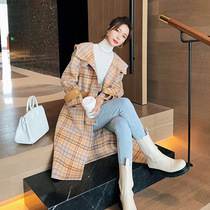 Leigh Playful Horn Buttons Plaid Fur Coats Womens Autumn Winter Medium Long Section Thicken student Han version of the sons coat of clothing