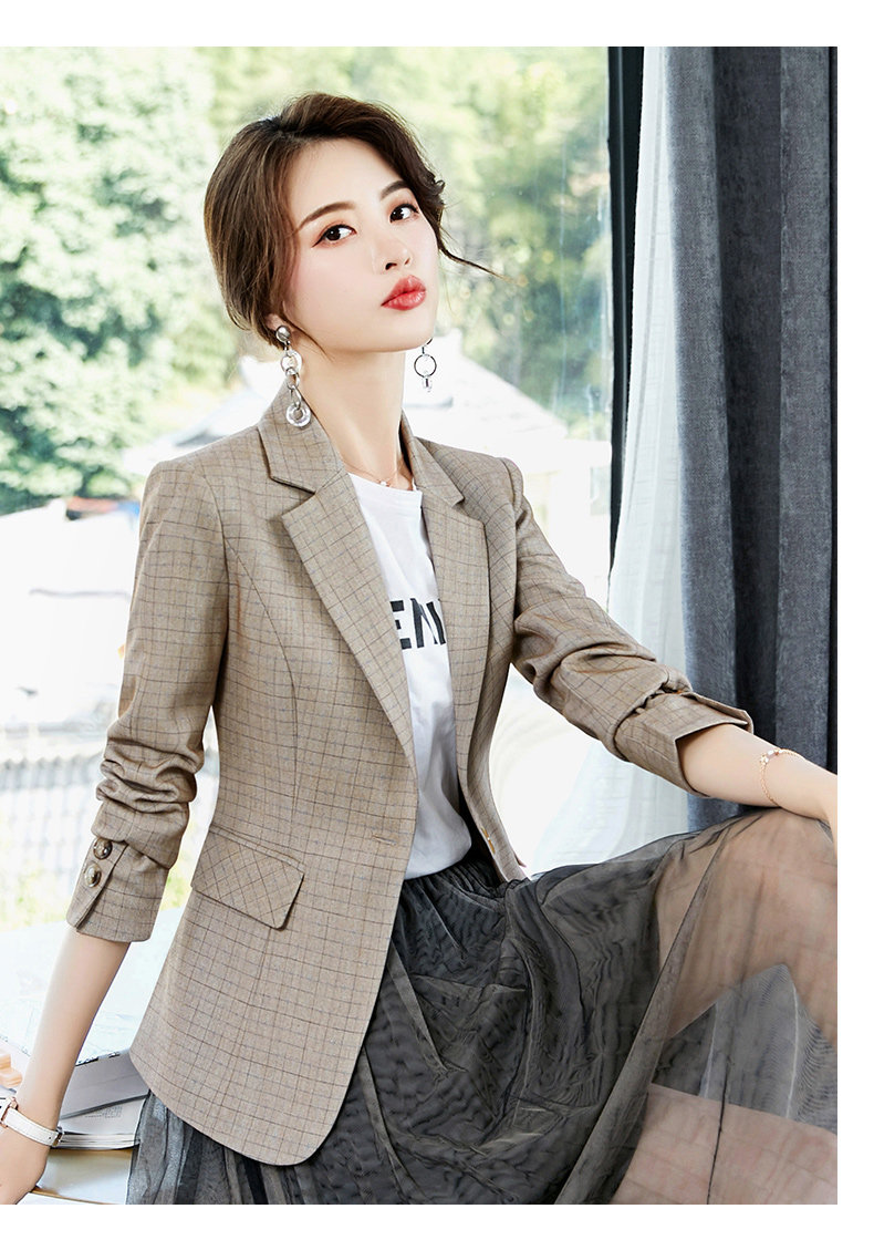 艳如飞格子西装外套女秋冬时尚复古韩版上衣英伦风收腰洋气小西服加厚