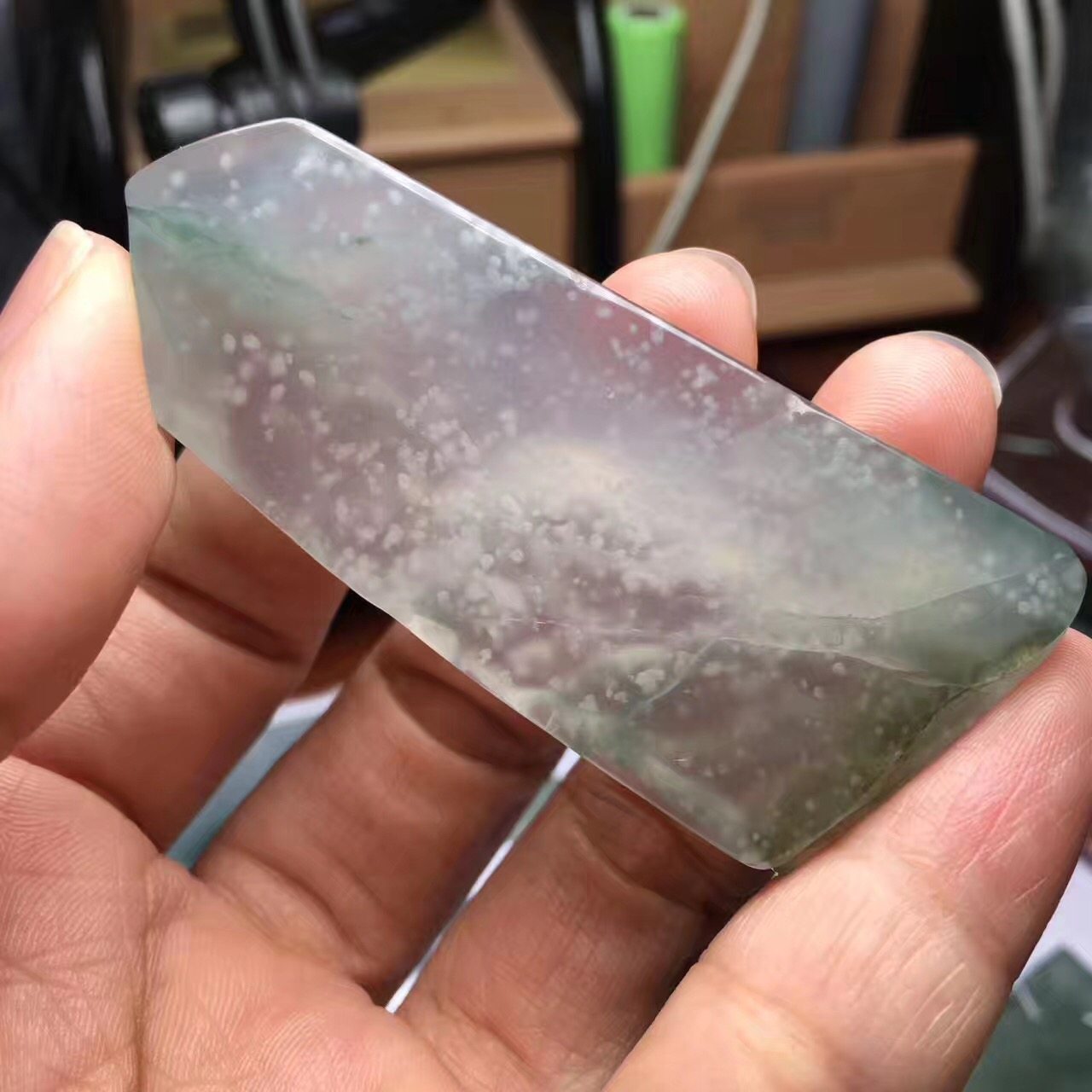 喜福尼 翡翠原石毛料 木那雪花棉 高冰雪花棉牌子 挂件 秒杀