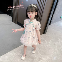 Hong Kong Girls dress 2021 summer childrens skirt Korean version baby summer dress Net red floral princess dress