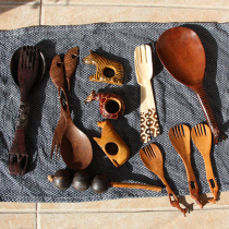 African handmade wood carvings large wooden spoons and forks a set or a single napkin button etc. animal carvings
