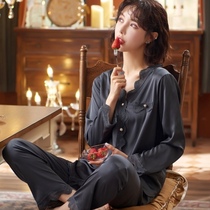 Senior feel silk pajamas female lace sexy spring and autumn 2021 new long sleeve two-piece home clothing summer thin