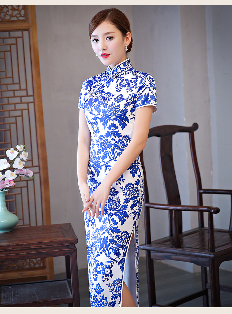 青花瓷旗袍长款