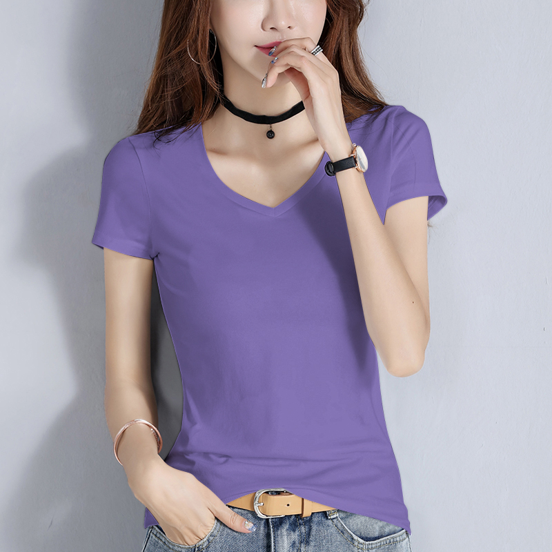 images 14:Pure cotton black t-shirt girl summer short-sleeved V-sharp tights 2022 chicken heart-take half-sleeved T-shirt thin body images 14:Pure cotton black t-shirt girl summer short-sleeved V-sharp tights 2022 chicken heart-take half-sleeved T-shirt thin body