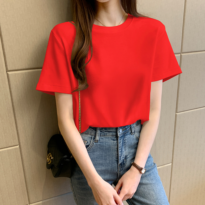 images 16:In 2022, the new summer pure cotton half-sleeved loose-leeved Han version of the black short-sleeved T-shirt female ⁇ caterpillar red in the Internet images 16:In 2022, the new summer pure cotton half-sleeved loose-leeved Han version of the black short-sleeved T-shirt female ⁇ caterpillar red in the Internet