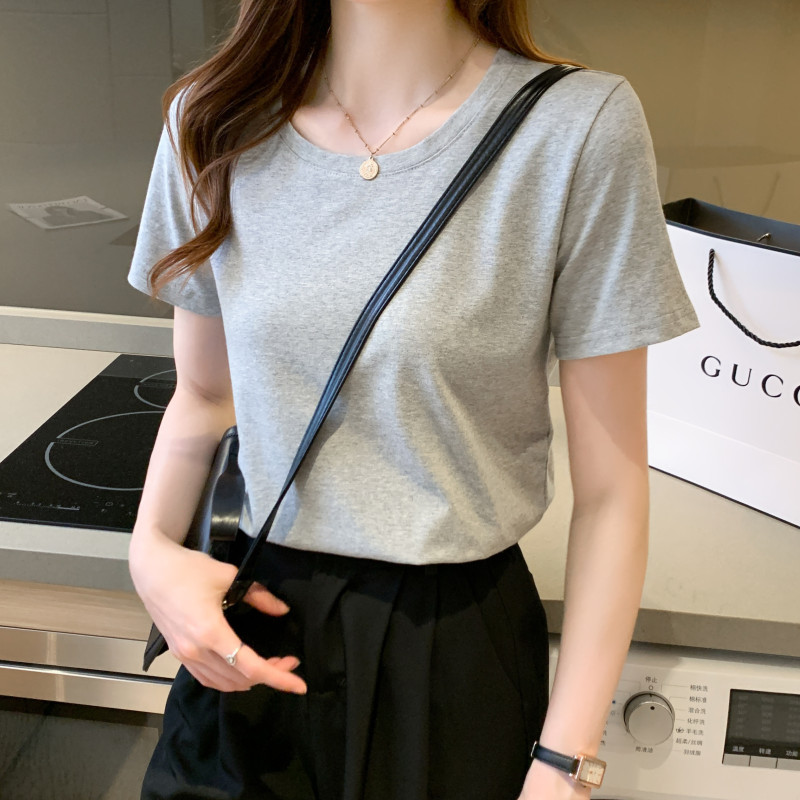 images 4:Pure cotton white t-shirt short sleeve summer 2022 new loose thin-dressed undershirt t ⁇ built-in pure-colored thin top images 4:Pure cotton white t-shirt short sleeve summer 2022 new loose thin-dressed undershirt t ⁇ built-in pure-colored thin top
