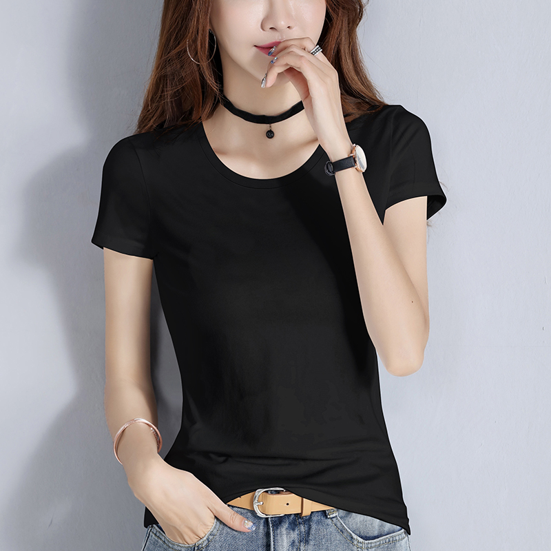 images 4:Pure cotton black t-shirt girl summer short-sleeved V-sharp tights 2022 chicken heart-take half-sleeved T-shirt thin body images 4:Pure cotton black t-shirt girl summer short-sleeved V-sharp tights 2022 chicken heart-take half-sleeved T-shirt thin body