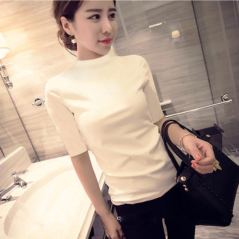 images 0:Five-point bottom-up shirt girl spring and autumn 2022 new selfish Korean version half-collar black medium-sleeved top-fitted t-shirt images 0:Five-point bottom-up shirt girl spring and autumn 2022 new selfish Korean version half-collar black medium-sleeved top-fitted t-shirt