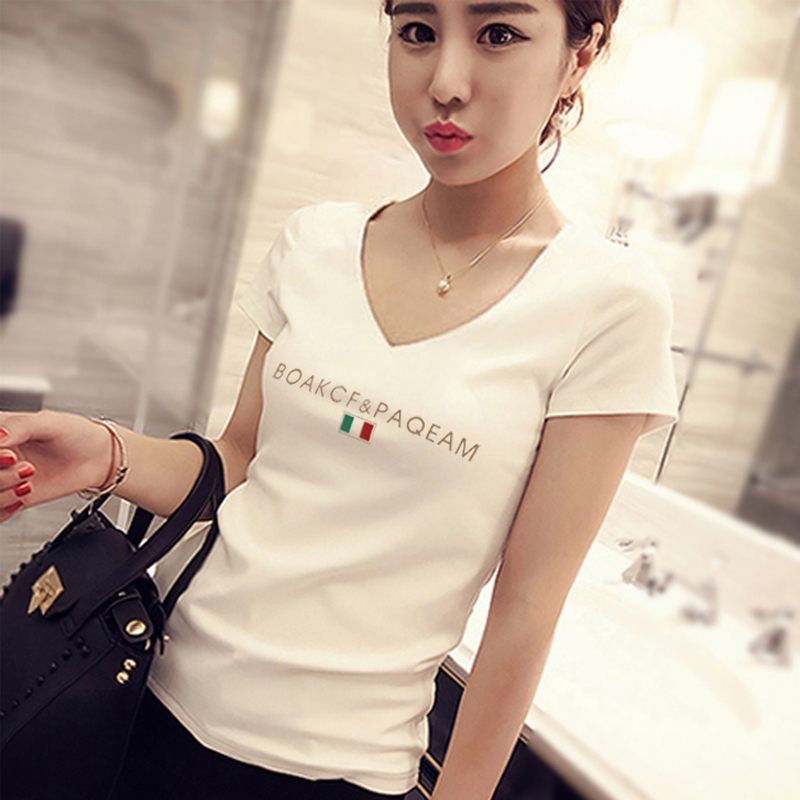 images 0:Net red compassion Black V-collar short-sleeved pure cotton T-shirt nun design sensed little half-sleeved low-collar top images 0:Net red compassion Black V-collar short-sleeved pure cotton T-shirt nun design sensed little half-sleeved low-collar top