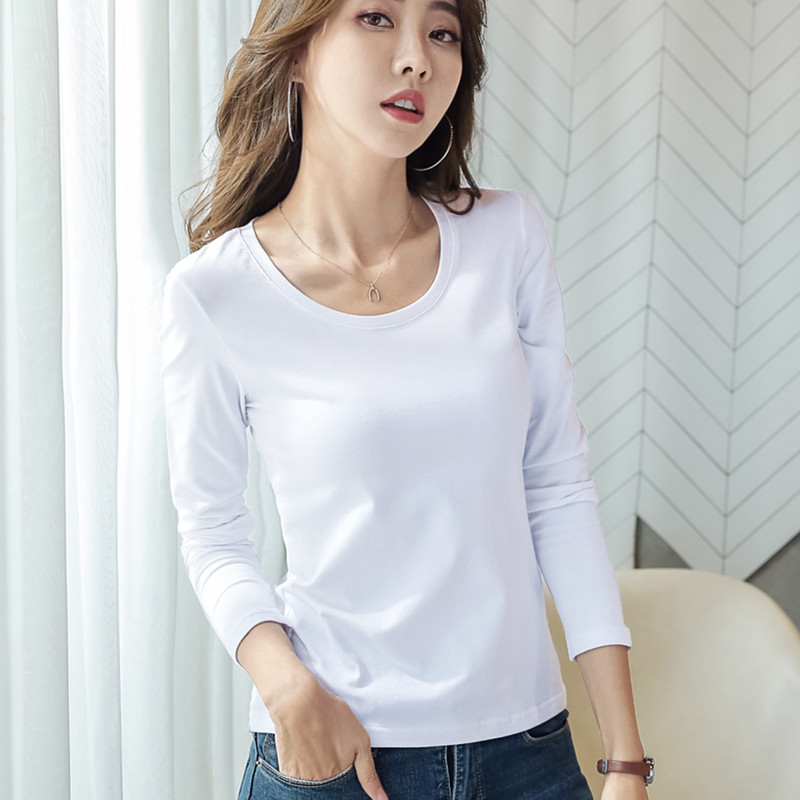 images 0:Early autumn pure cotton-white t-shirt female long-sleeved bottom shirt 2022 new black round collar tightly built low-collar autumn clothes images 0:Early autumn pure cotton-white t-shirt female long-sleeved bottom shirt 2022 new black round collar tightly built low-collar autumn clothes