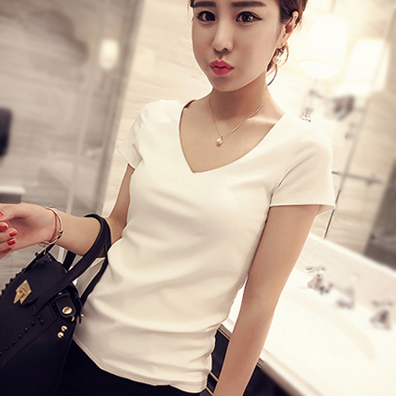 images 8:Net red compassion Black V-collar short-sleeved pure cotton T-shirt nun design sensed little half-sleeved low-collar top images 8:Net red compassion Black V-collar short-sleeved pure cotton T-shirt nun design sensed little half-sleeved low-collar top