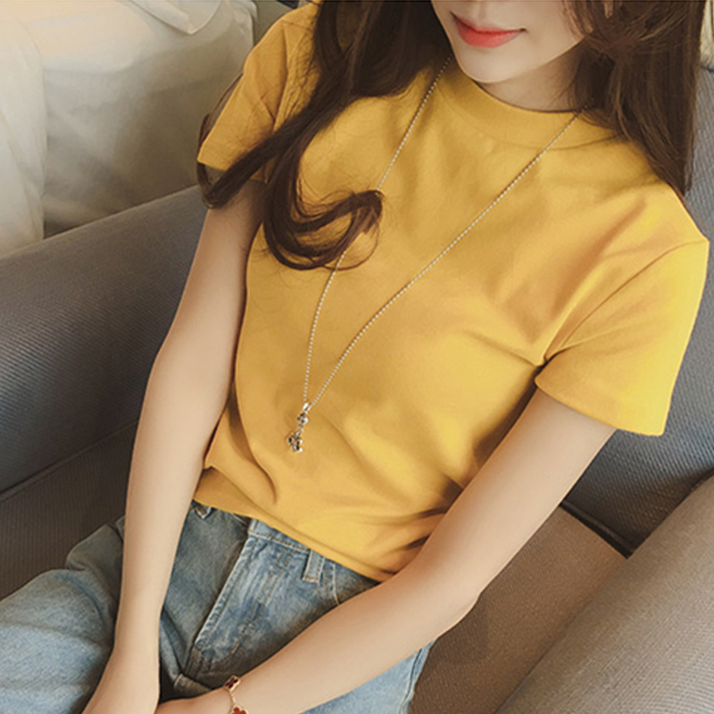 images 4:Early autumn new short-sleeved t-shirt girl 2022 Korean version half-high-collar body tender pure cotton T hundred top-hit bottom shirt images 4:Early autumn new short-sleeved t-shirt girl 2022 Korean version half-high-collar body tender pure cotton T hundred top-hit bottom shirt