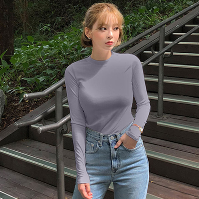 images 14:High-collar bottom shirt girl early autumn 2022 new pile lead blue autumn winter hundred ladies long-sleeved t-shirt top images 14:High-collar bottom shirt girl early autumn 2022 new pile lead blue autumn winter hundred ladies long-sleeved t-shirt top
