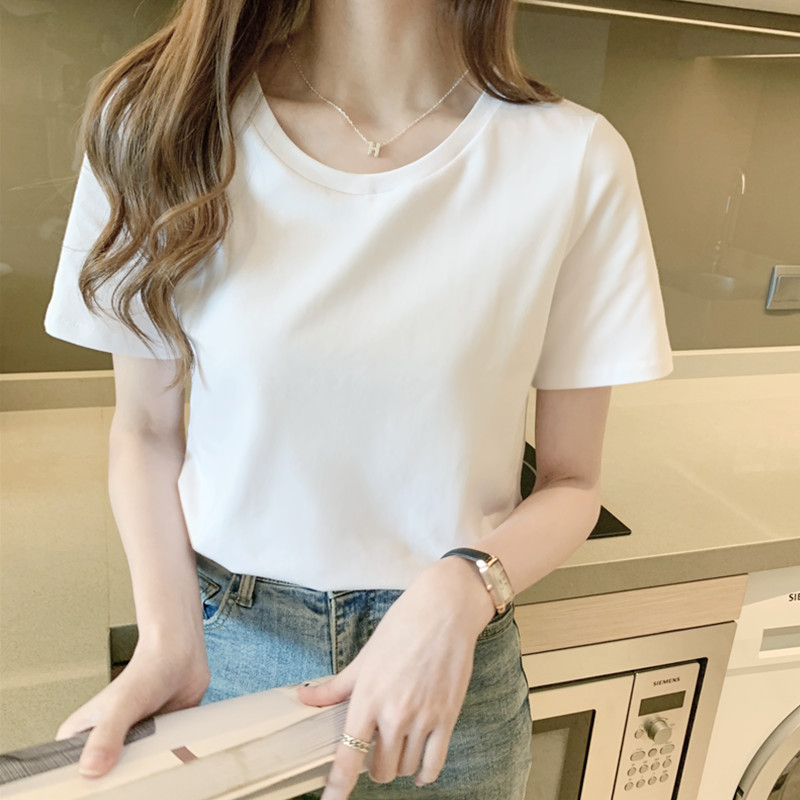 images 0:Pure cotton white t-shirt short sleeve summer 2022 new loose thin-dressed undershirt t ⁇ built-in pure-colored thin top images 0:Pure cotton white t-shirt short sleeve summer 2022 new loose thin-dressed undershirt t ⁇ built-in pure-colored thin top