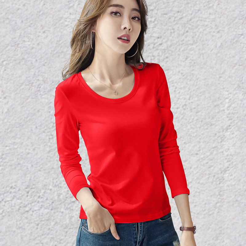 images 4:Early autumn pure cotton-white t-shirt female long-sleeved bottom shirt 2022 new black round collar tightly built low-collar autumn clothes images 4:Early autumn pure cotton-white t-shirt female long-sleeved bottom shirt 2022 new black round collar tightly built low-collar autumn clothes