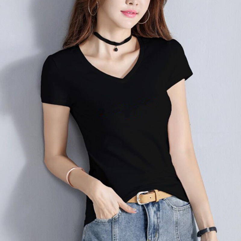 images 0:Pure cotton black t-shirt girl summer short-sleeved V-sharp tights 2022 chicken heart-take half-sleeved T-shirt thin body images 0:Pure cotton black t-shirt girl summer short-sleeved V-sharp tights 2022 chicken heart-take half-sleeved T-shirt thin body