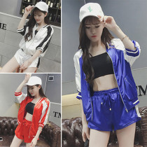 2021 summer Korean version of casual sports short-sleeved shorts two-piece suit Female student running fashion loose short jacket