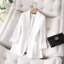 White suit jacket womens thin section 2022 summer new linen small top casual mid-sleeve cotton and linen suit