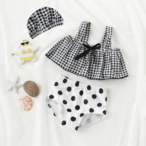 Childrens swimsuit Female split black and white check dot little princess swimsuit Cute baby baby Korean girl swimsuit