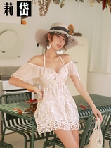 Lidai swimsuit female one-piece conservative belly cover thin flat angle plus size small chest gathered 2021 new hot spring swimsuit