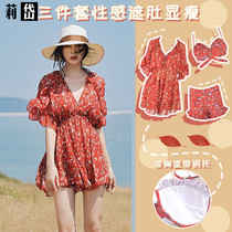Lidai swimsuit female 2021 new split three-piece sexy belly cover thin gathered conservative super fairy hot spring swimsuit
