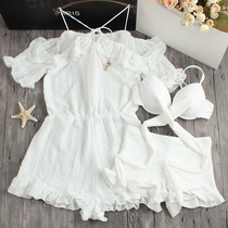 Swimsuit womens three-piece Korean hot spring small fragrant wind small breasts gathered to cover the belly thin solid color sexy bikini