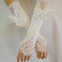 Wedding gloves bride gloves new long gloves lace yarn bow gloves spring and summer wedding gloves women