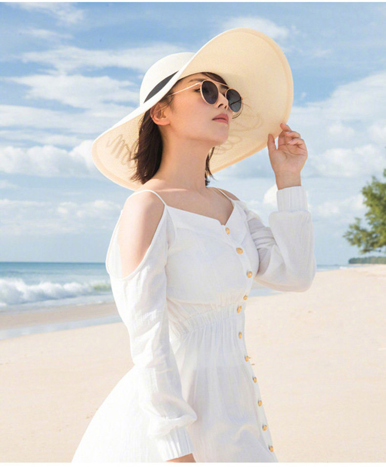 新款夏季草帽女海边巴厘岛度假防晒遮阳帽出游可折叠大帽檐沙滩帽