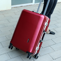 Suitcase Man 24 Inch Student Tide Aluminum Frame Password Leather Case Pull Rod Case Sturdy And Durable Women Mesh Red Ins Surge