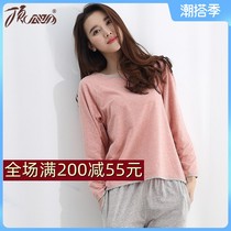 Home Clothing Women Casual Loose available in Korean version Cotton thin section Long sleeves pyjamas Mens suit top melon topppep